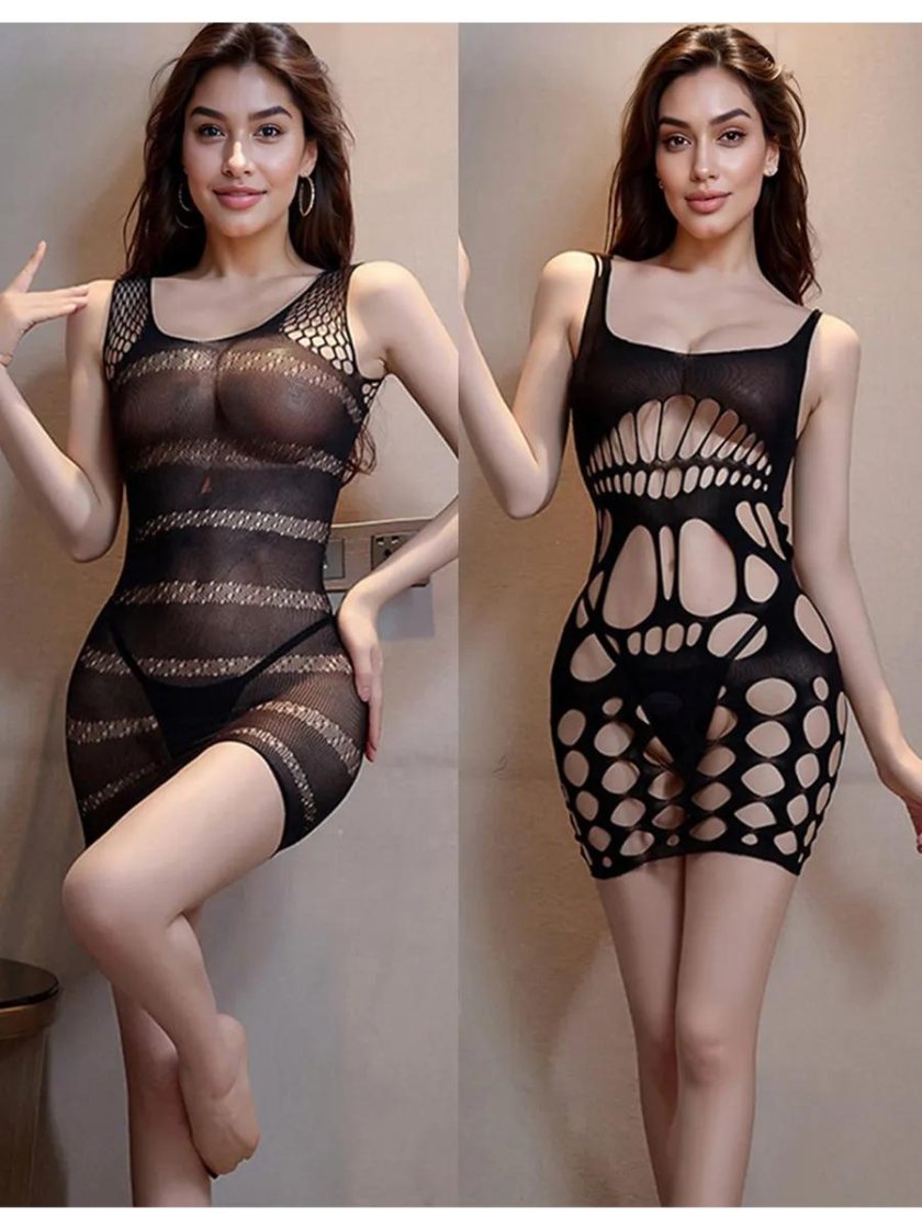 Erotic mini dress in a grid