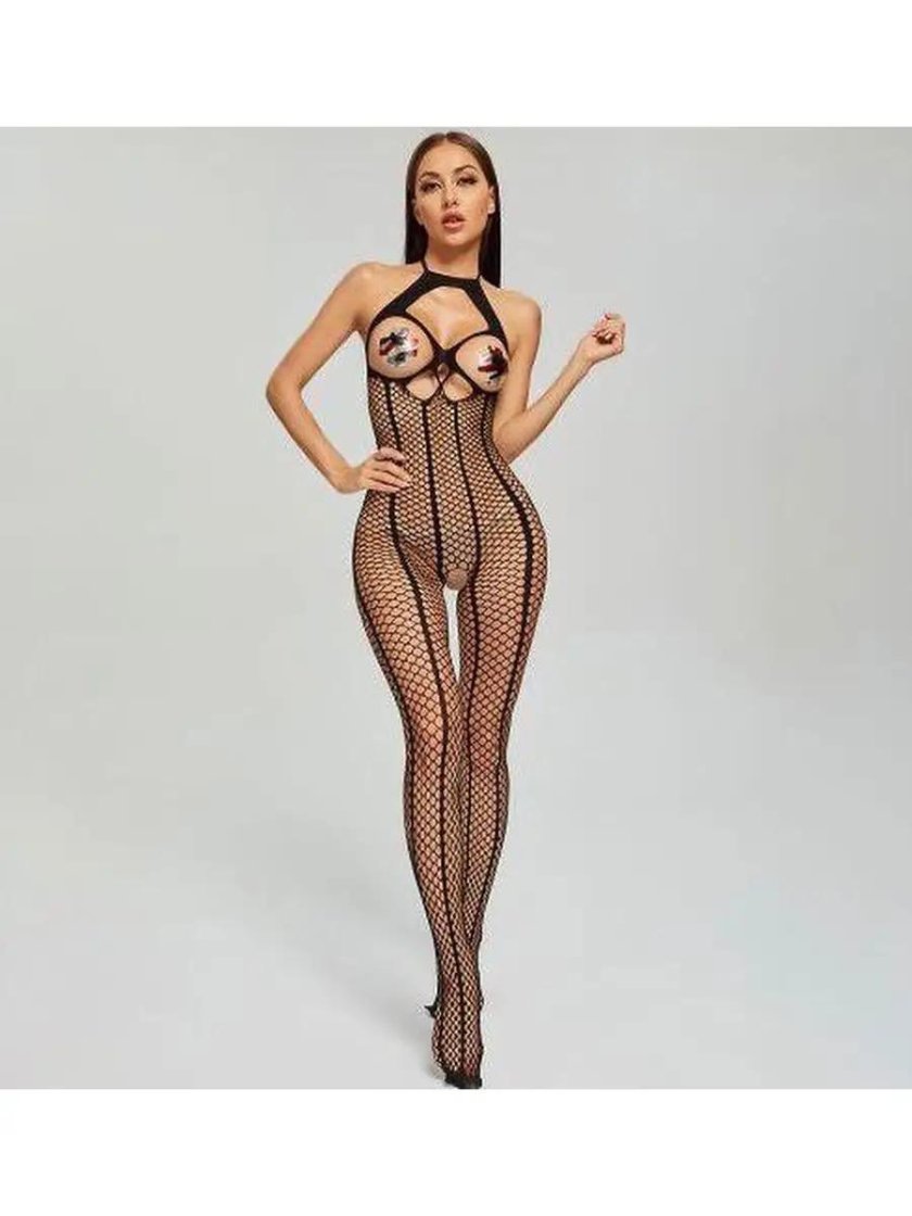 Erotic grid body with stockings
