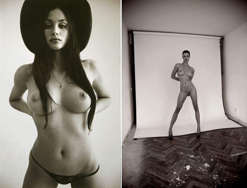 Naked brunette black white