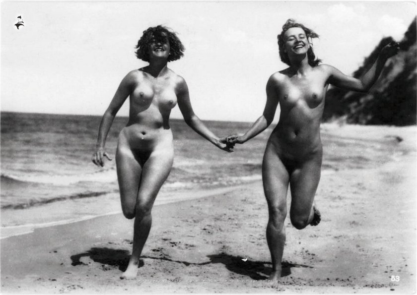 Naked women on the beach retro