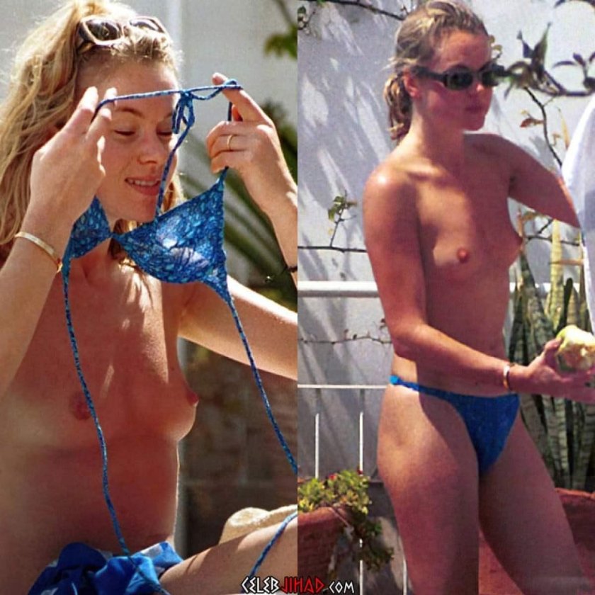 Sharon Stone sunbathes topless