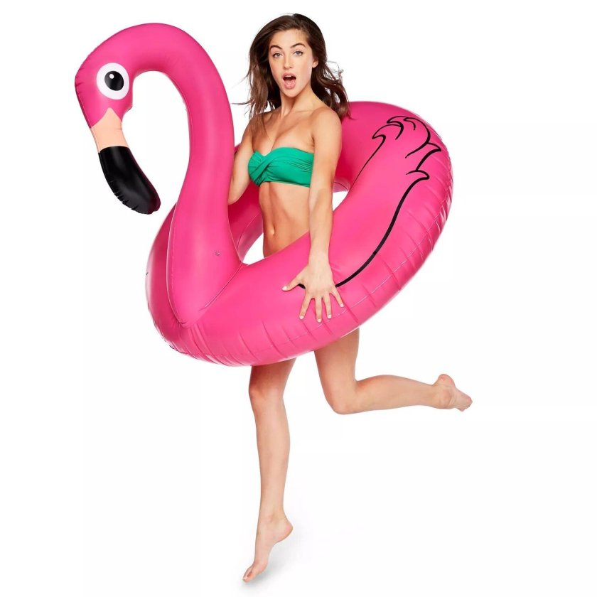 Inflatable circle of BigMouth flamingos